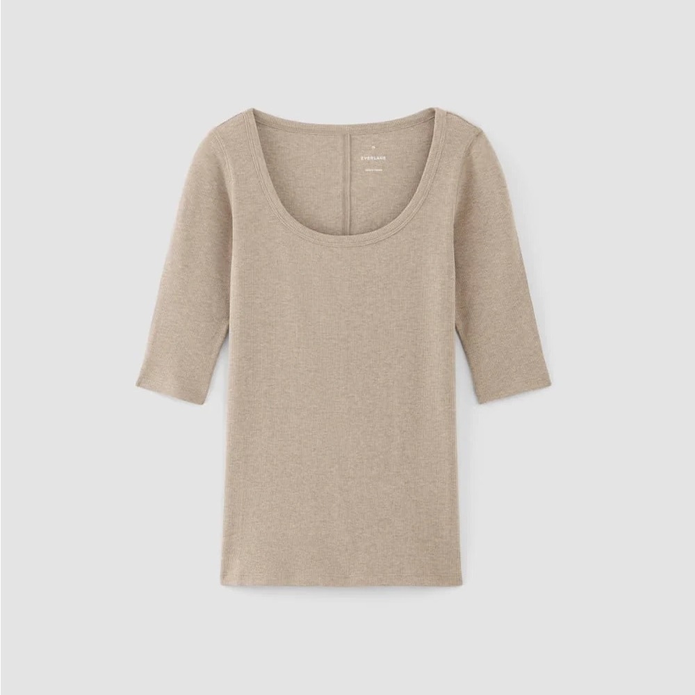 Everlane Luxe Rib Scoop Neck Tee in Tan Size L - Picture 2 of 5